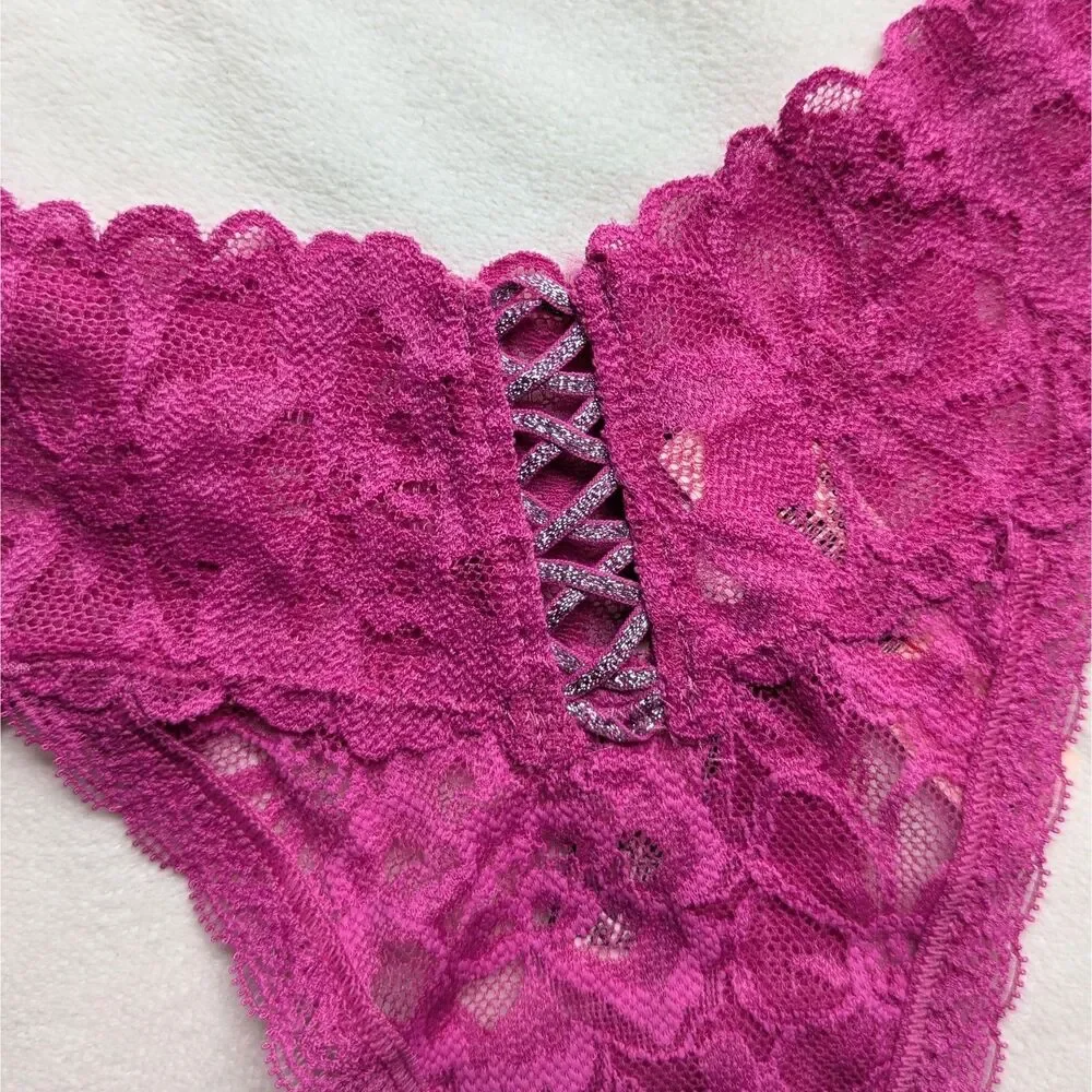 Victoria's Secret The Lacie Lace-up Thong Panties M New Pink